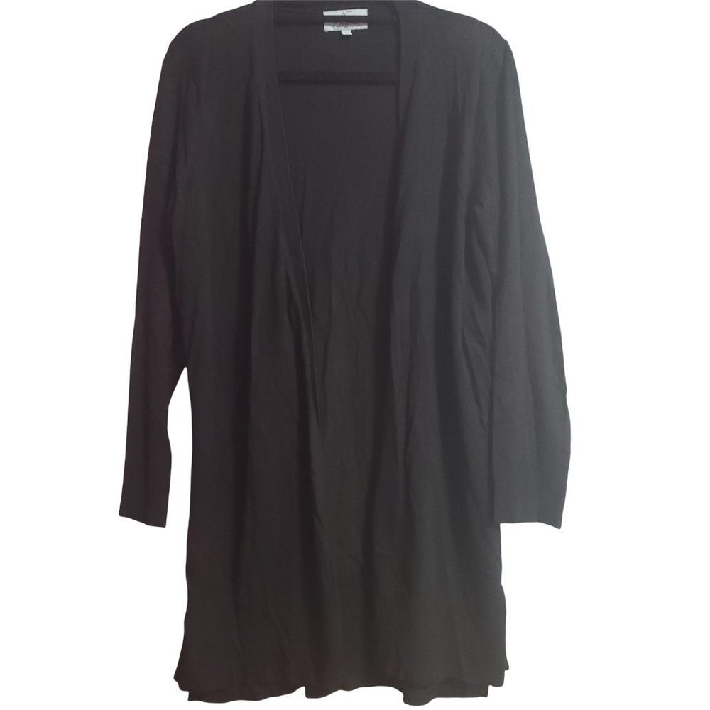 Joan Vass New York Woman's black cardigan sweater  side buttons Large